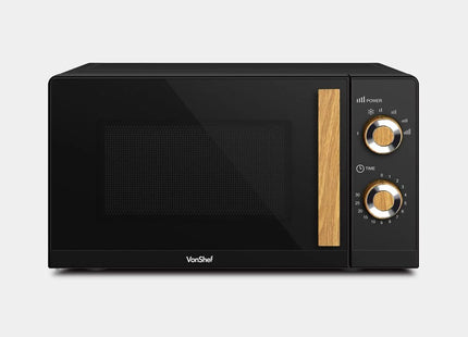VonShef Fika Microwave – 20L Compact Microwave, 700W, Black & Wood Effect