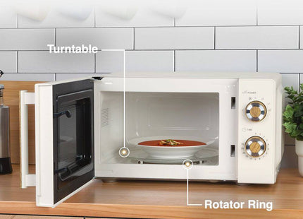 VonShef Fika Microwave – 20L Compact Microwave, 700W, Cream & Wood Effect