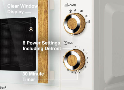 VonShef Fika Microwave – 20L Compact Microwave, 700W, Cream & Wood Effect