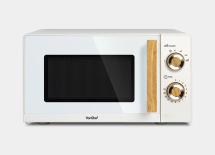 VonShef Fika Microwave – 20L Compact Microwave, 700W, Cream & Wood Effect