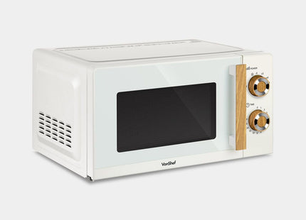 VonShef Fika Microwave – 20L Compact Microwave, 700W, Cream & Wood Effect