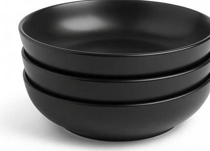 VonShef Matte Black Bowl Set – Set of 3 Stoneware Bowls, 22cm, Dishwasher & Microwave Safe