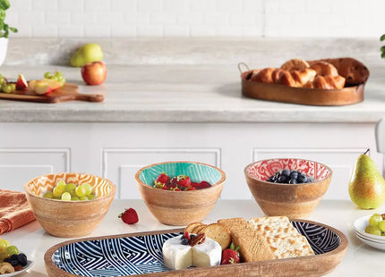 Mesa Wooden Bowl and Tray Set – 4 Piece Mango Wood Serving Set, 3 Bowls + 1 Tray