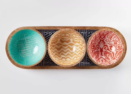 Mesa Wooden Bowl and Tray Set – 4 Piece Mango Wood Serving Set, 3 Bowls + 1 Tray