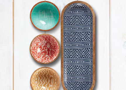 Mesa Wooden Bowl and Tray Set – 4 Piece Mango Wood Serving Set, 3 Bowls + 1 Tray