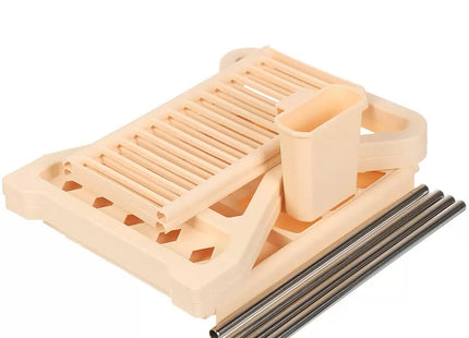 2-Tier Multifunctional Plastic Dish Drain Rack with Removable Drip – Beige