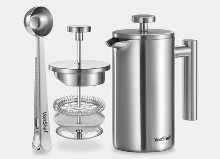 VonShef 3 Cup Cafetiere with Spoon – 350ml French Press Coffee Maker