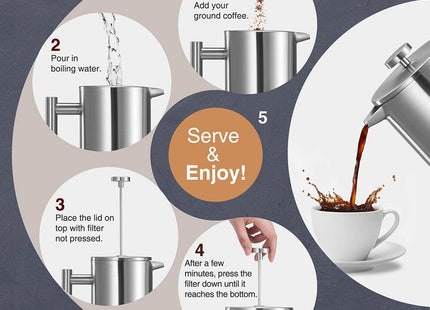 VonShef 3 Cup Cafetiere with Spoon – 350ml French Press Coffee Maker