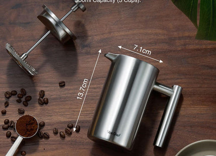 VonShef 3 Cup Cafetiere with Spoon – 350ml French Press Coffee Maker