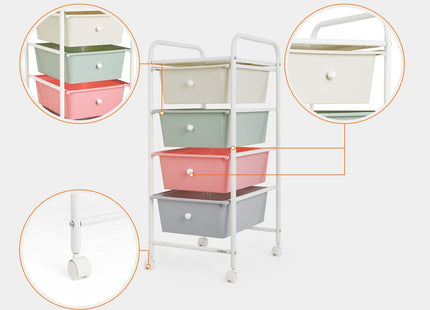 VonHaus 4-Drawer Pastel Storage Trolley with Chrome Frame & 360° Wheels