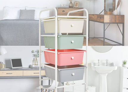 VonHaus 4-Drawer Pastel Storage Trolley with Chrome Frame & 360° Wheels