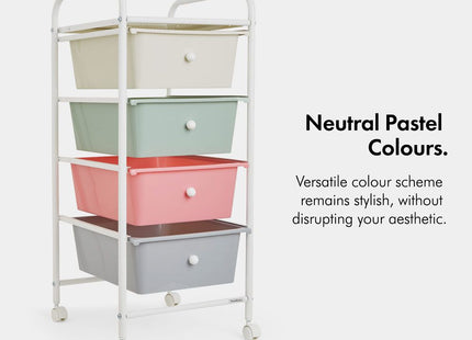 VonHaus 4-Drawer Pastel Storage Trolley with Chrome Frame & 360° Wheels