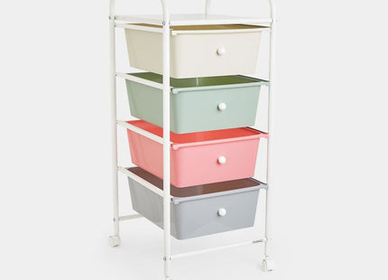 VonHaus 4-Drawer Pastel Storage Trolley with Chrome Frame & 360° Wheels