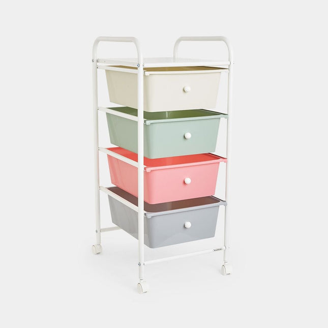 VonHaus 4-Drawer Pastel Storage Trolley with Chrome Frame & 360° Wheels