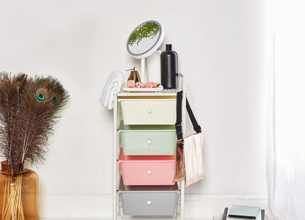 VonHaus 4-Drawer Pastel Storage Trolley with Chrome Frame & 360° Wheels