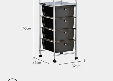 VonHaus 4 Drawer Storage Trolley – Black Wheeled Organiser with Chrome Frame