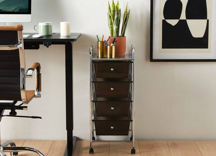 VonHaus 4 Drawer Storage Trolley – Black Wheeled Organiser with Chrome Frame