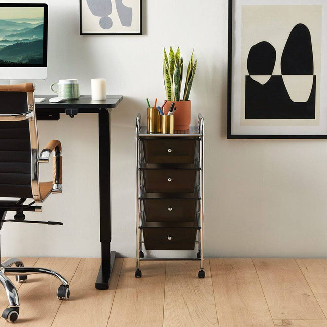 VonHaus 4 Drawer Storage Trolley – Black Wheeled Organiser with Chrome Frame