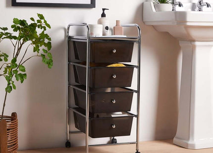VonHaus 4 Drawer Storage Trolley – Black Wheeled Organiser with Chrome Frame