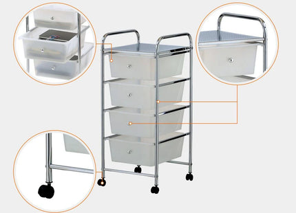 VonHaus 4 Drawer Storage Trolley Organiser with Chrome Frame - White