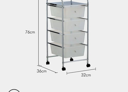 VonHaus 4 Drawer Storage Trolley Organiser with Chrome Frame - White
