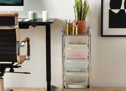 VonHaus 4 Drawer Storage Trolley Organiser with Chrome Frame - White