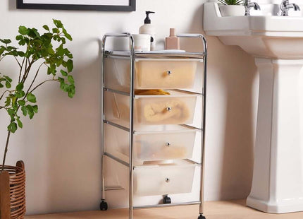 VonHaus 4 Drawer Storage Trolley Organiser with Chrome Frame - White