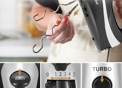 VonShef 300W Electric Hand Mixer, with Turbo Boost, Eject Button– Black