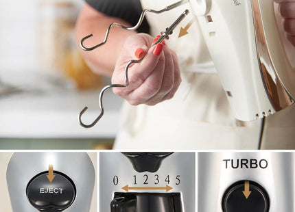 VonShef 300W Electric Hand Mixer, with Turbo Boost, Eject Button – Cream