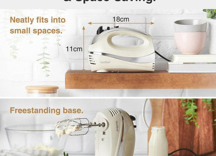 VonShef 300W Electric Hand Mixer, with Turbo Boost, Eject Button – Cream