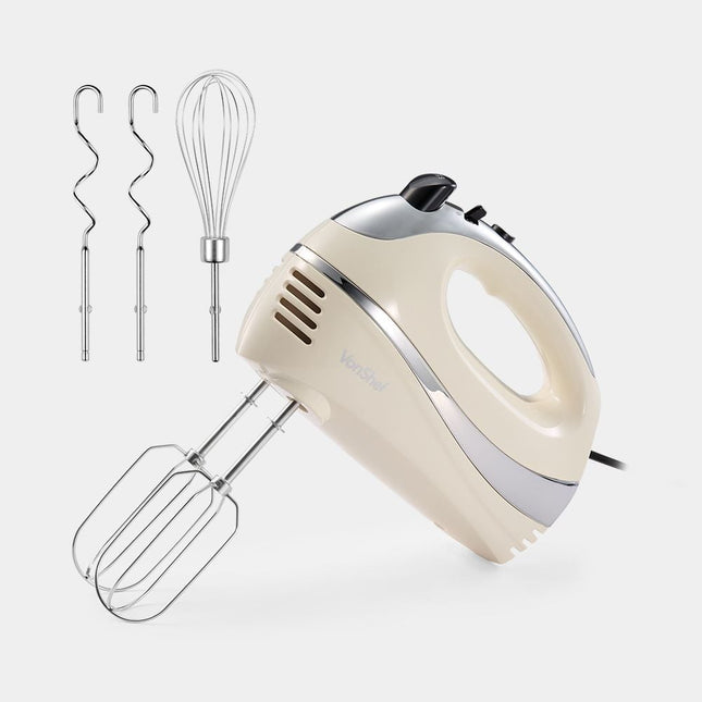 VonShef 300W Electric Hand Mixer, with Turbo Boost, Eject Button – Cream