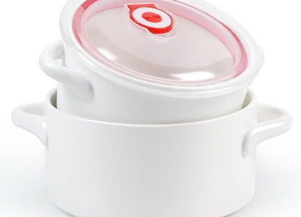 NUTRIUPS Microwavable Ceramic Bowls with Handles & Lids – Set of 2