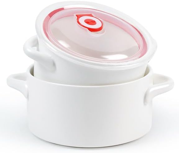 NUTRIUPS Microwavable Ceramic Bowls with Handles & Lids – Set of 2