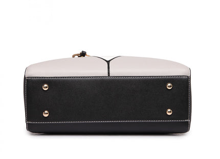 Miss Lulu Leather Look V-Shape Shoulder Handbag – Grey with Gold Accents
