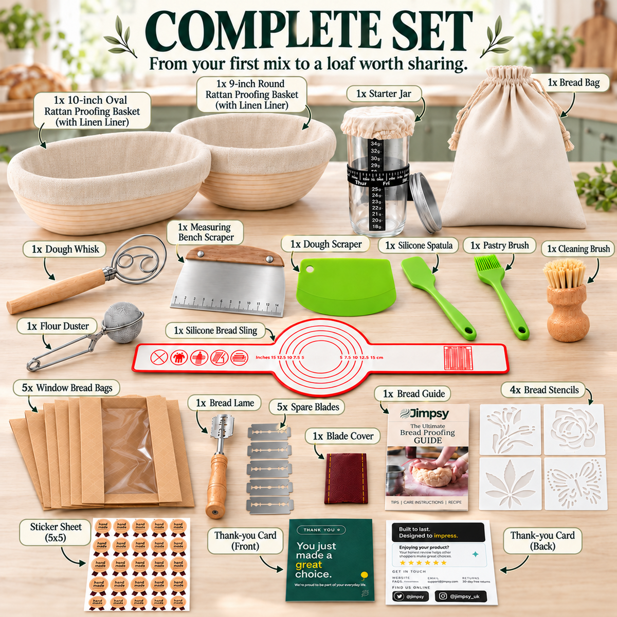 33 Piece Complete Sourdough Bread Making Kit with Proofing Baskets