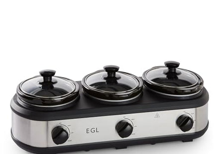 EGL Triple Slow Cooker with 3 Removable Pots – Silver, 3 × 1.5L