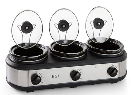 EGL Triple Slow Cooker with 3 Removable Pots – Silver, 3 × 1.5L
