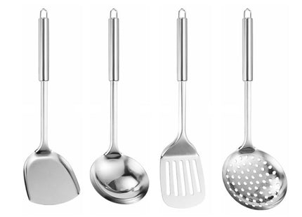 4-Piece Stainless Steel Kitchen Utensil Set – Cooking Spoon, Ladle, Skimmer & Turner