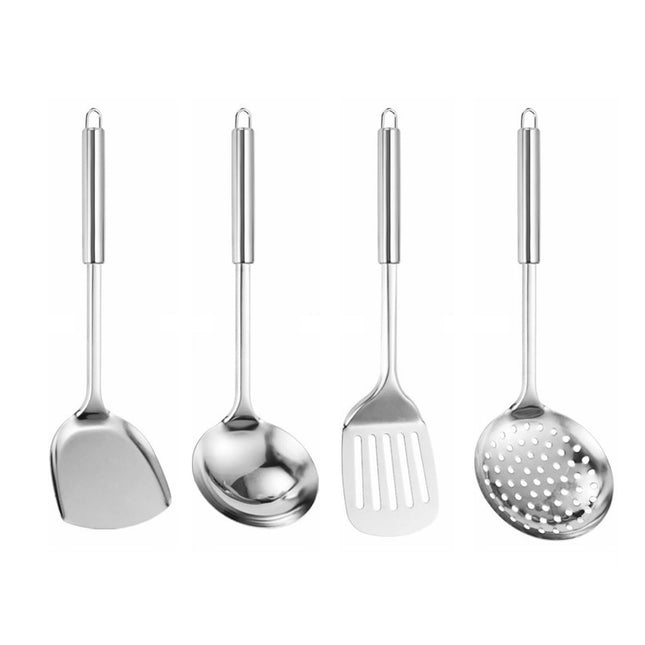 4-Piece Stainless Steel Kitchen Utensil Set – Cooking Spoon, Ladle, Skimmer & Turner