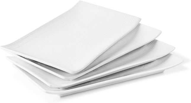 Flexzion 10" White Rectangular Serving Platters – Set of 4 Ceramic Plates