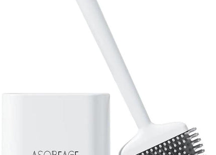 ASOBEAGE Silicone Toilet Brush with Quick-Dry Holder, Flexible Head – White