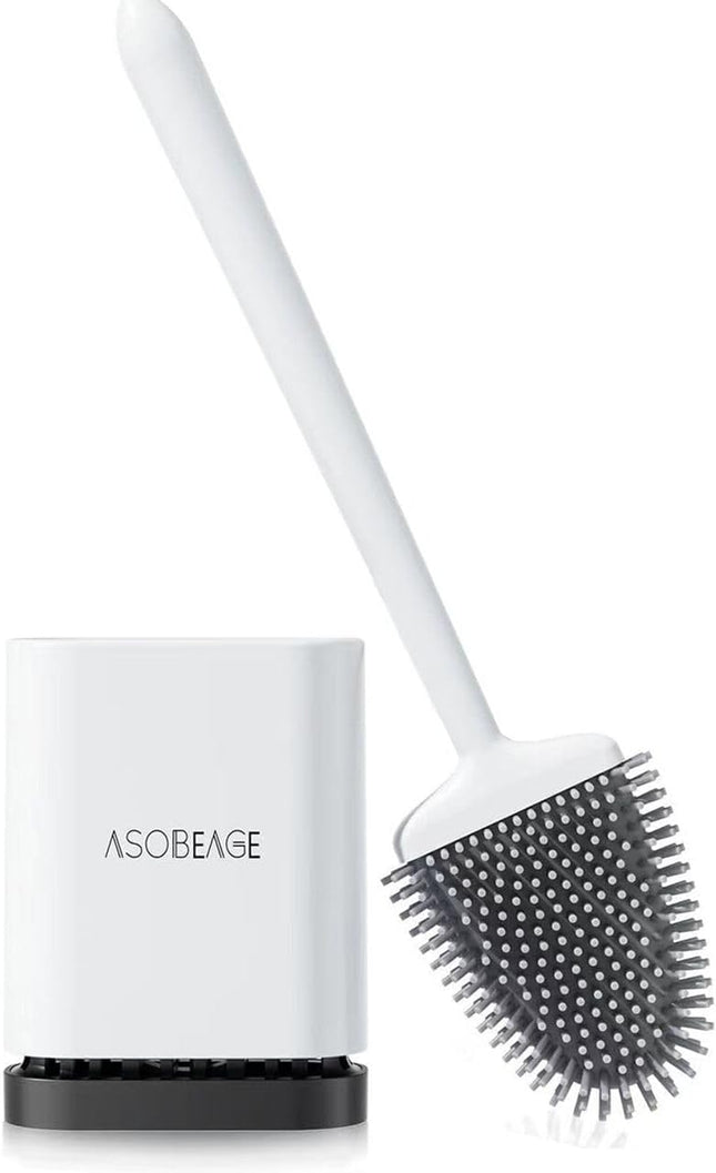 ASOBEAGE Silicone Toilet Brush with Quick-Dry Holder, Flexible Head – White