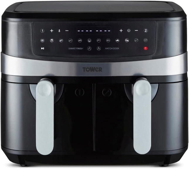 Tower T17088 Vortx 9L Dual Basket Air Fryer with Smart Finish & Match Cook – 2600W Black