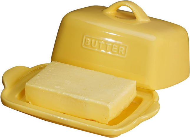 JSHKY Large Porcelain Ceramic Butter Dish for 500g British Butter – Yellow