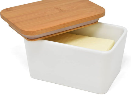Joeji's Ceramic Butter Dish – 500ml Container with Bamboo Lid & Silicone Seal