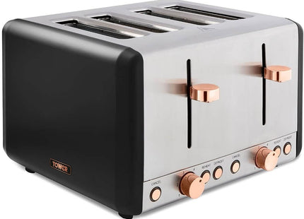 Tower Cavaletto 4-Slice Toaster – 800 W, Black and Rose Gold