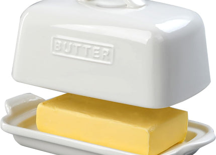 JSHKY Large Porcelain Ceramic Butter Dish for 500g British Butter – White