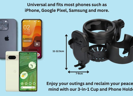 Cubble 3-in-1 Universal Cup & Phone Holder – For Prams, Bicycles & Wheelchairs