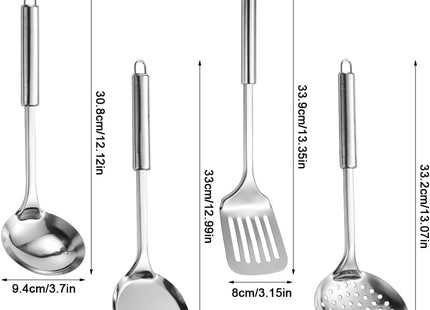 4-Piece Stainless Steel Kitchen Utensil Set – Cooking Spoon, Ladle, Skimmer & Turner