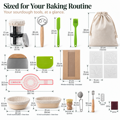 33 Piece Complete Sourdough Bread Making Kit with Proofing Baskets